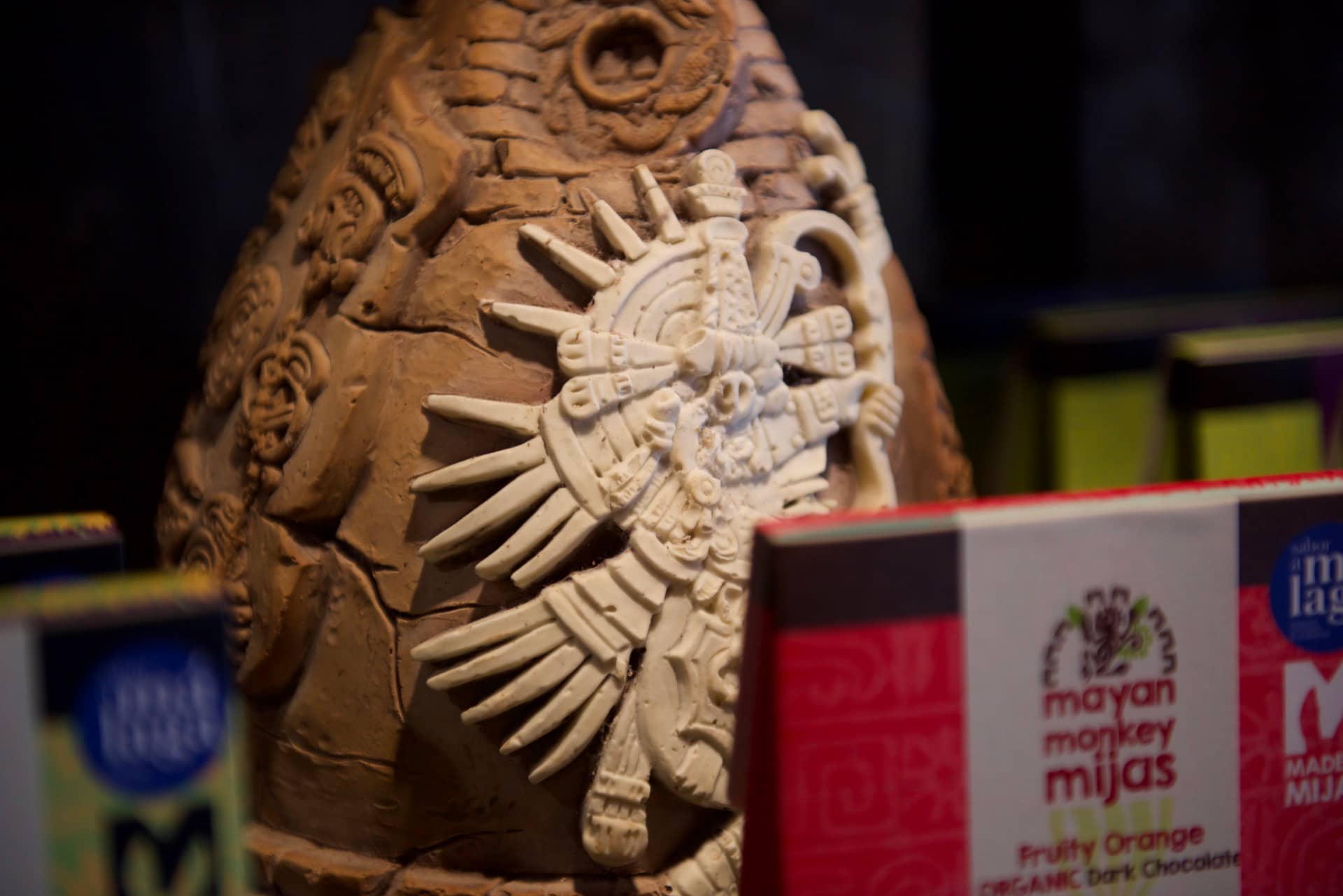 Handcrafted Mayan chocolate sculpture