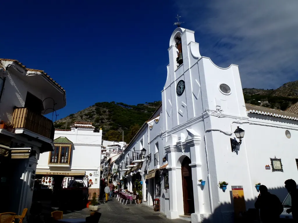 The white church of San Sebastián with its bell tower, Mijas Pueblo